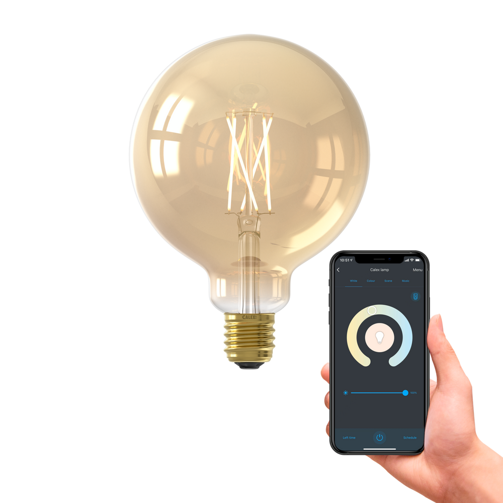 Calex Slimme LED Lamp - E27 - Filament - G125 - Goud - Warm Wit - 7W
