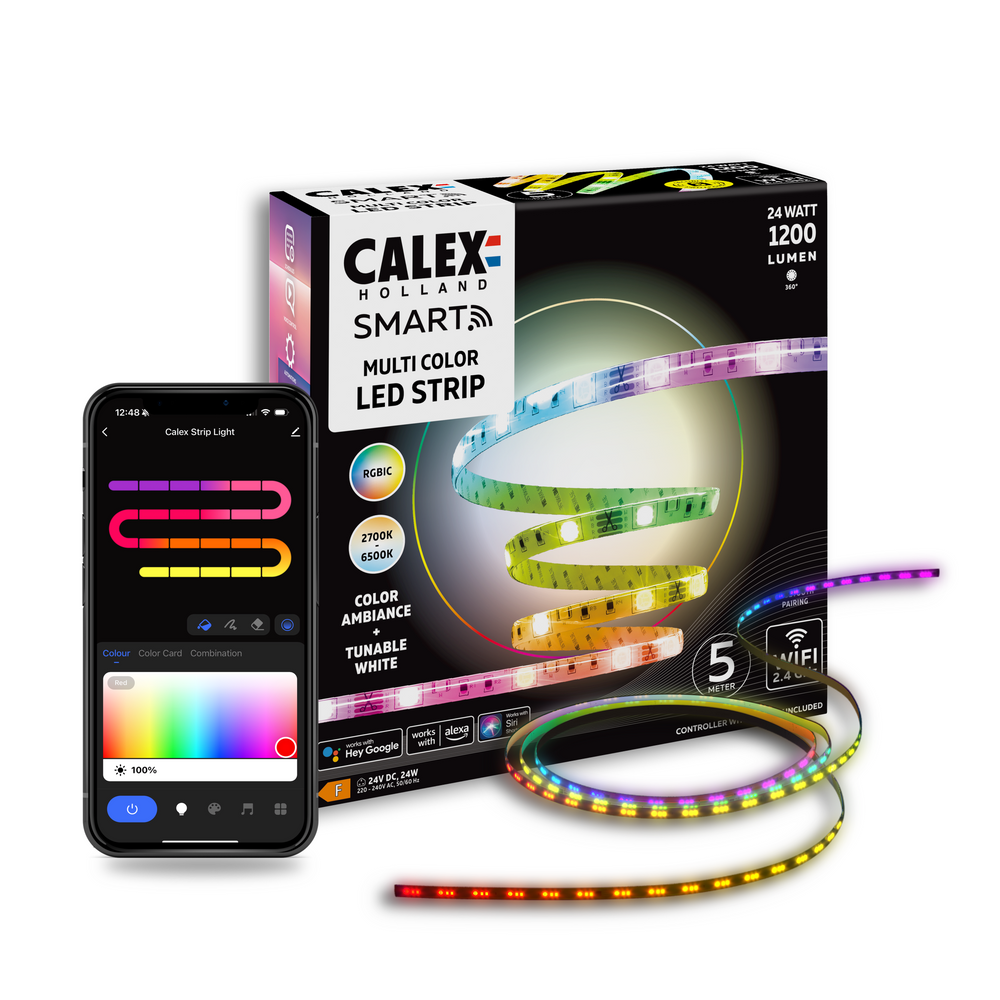 Calex Smart LED Strip - 5m - RGBIC + Warm White (UK Plug)