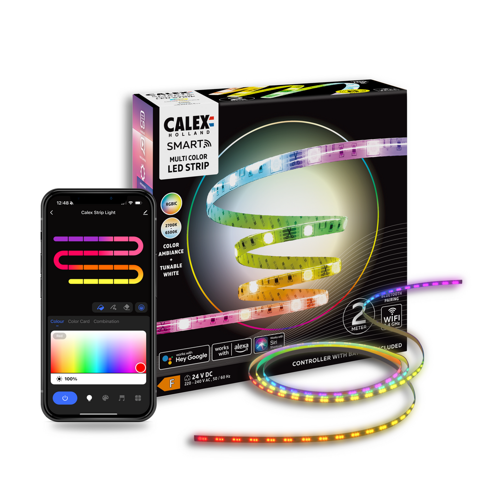 Calex Smart LED Strip - 2m - RGBIC + Warm White (UK Plug)