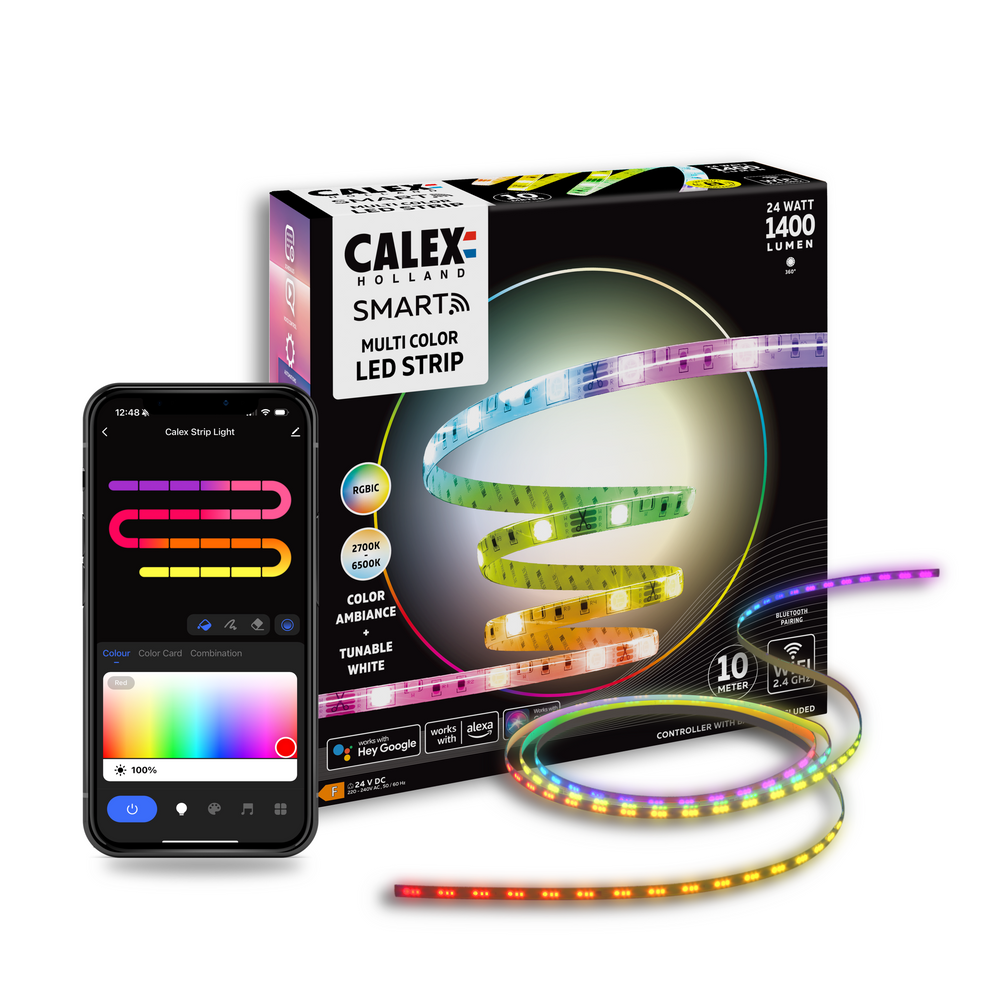 Calex Smart LED Strip - 10m - RGBIC + Warm White (UK Plug)