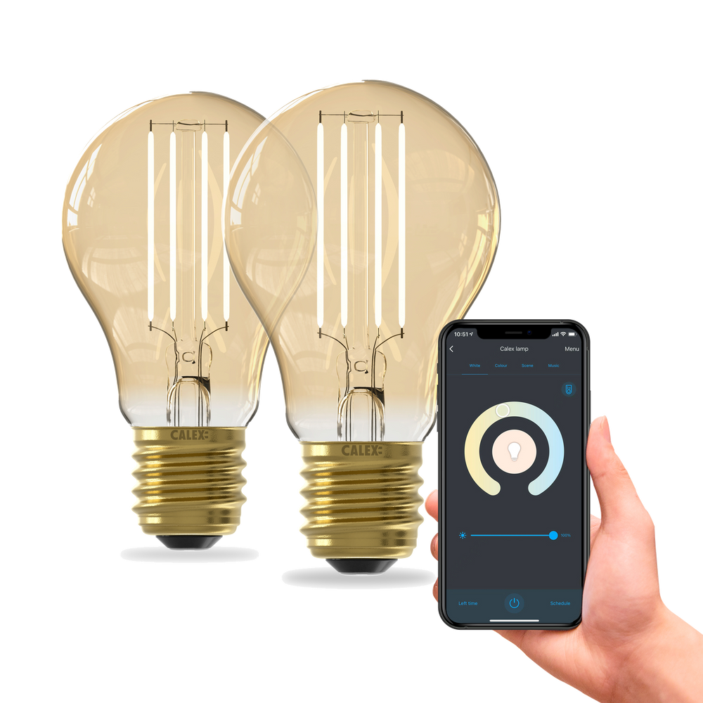 Calex Slimme LED Lamp - 2 stuks - E27 - A60 - Goud - Warm Wit - 7W